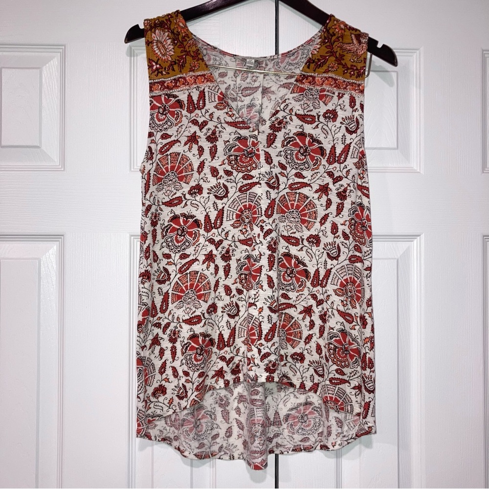 Lucky Brand Women’s Brown Maroon Red Paisley Sleeveless VNeck Blouse Small
